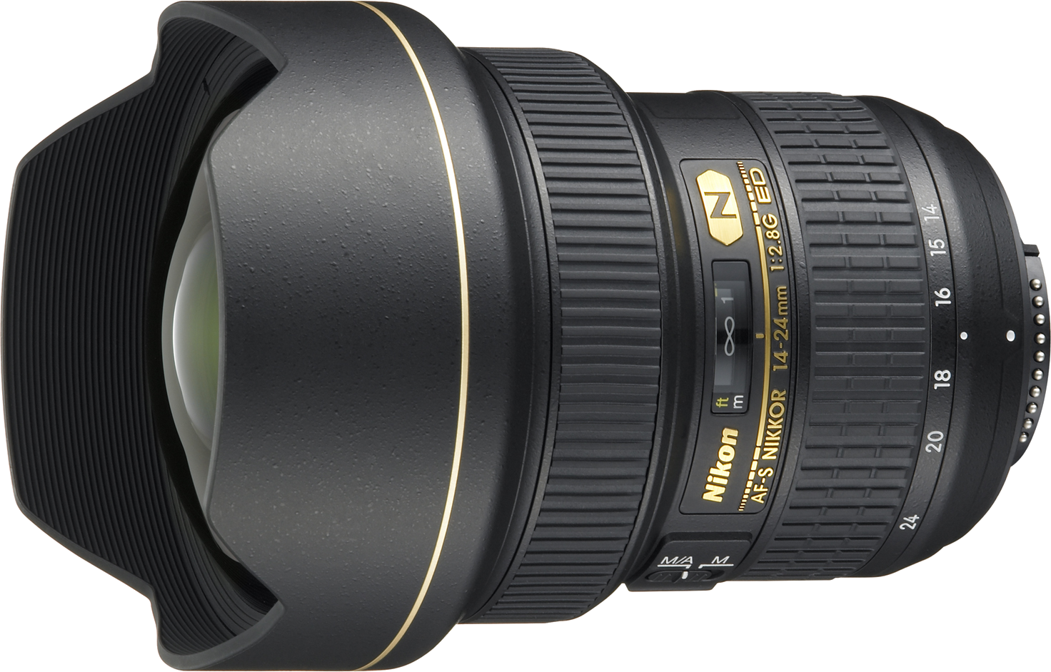 An ultrawide f/2.8 zoom from Nikon. Due to the unique shape of this lens, it does not accept any filters.